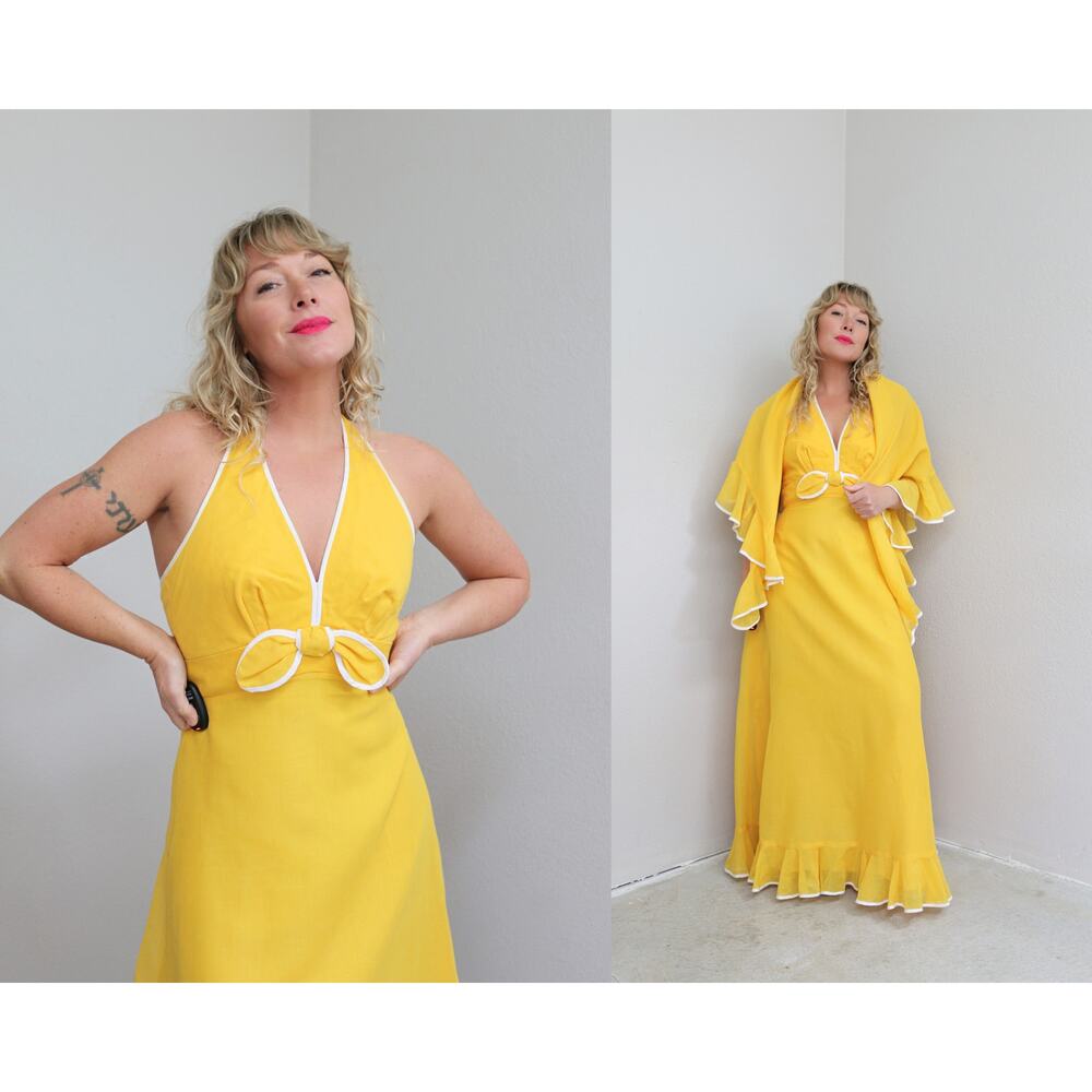 1970's Vintage Deadstock Miss Elliette Maxi Dress Matching Shawl Women's XXS XS